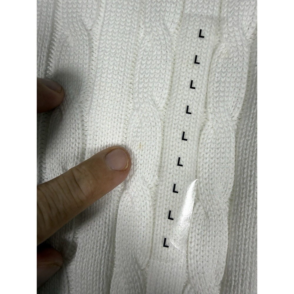 NWT Polo Ralph Lauren Sweater Women's Large White Cotton Cable Knit Crew Neck - Picture 6 of 10
